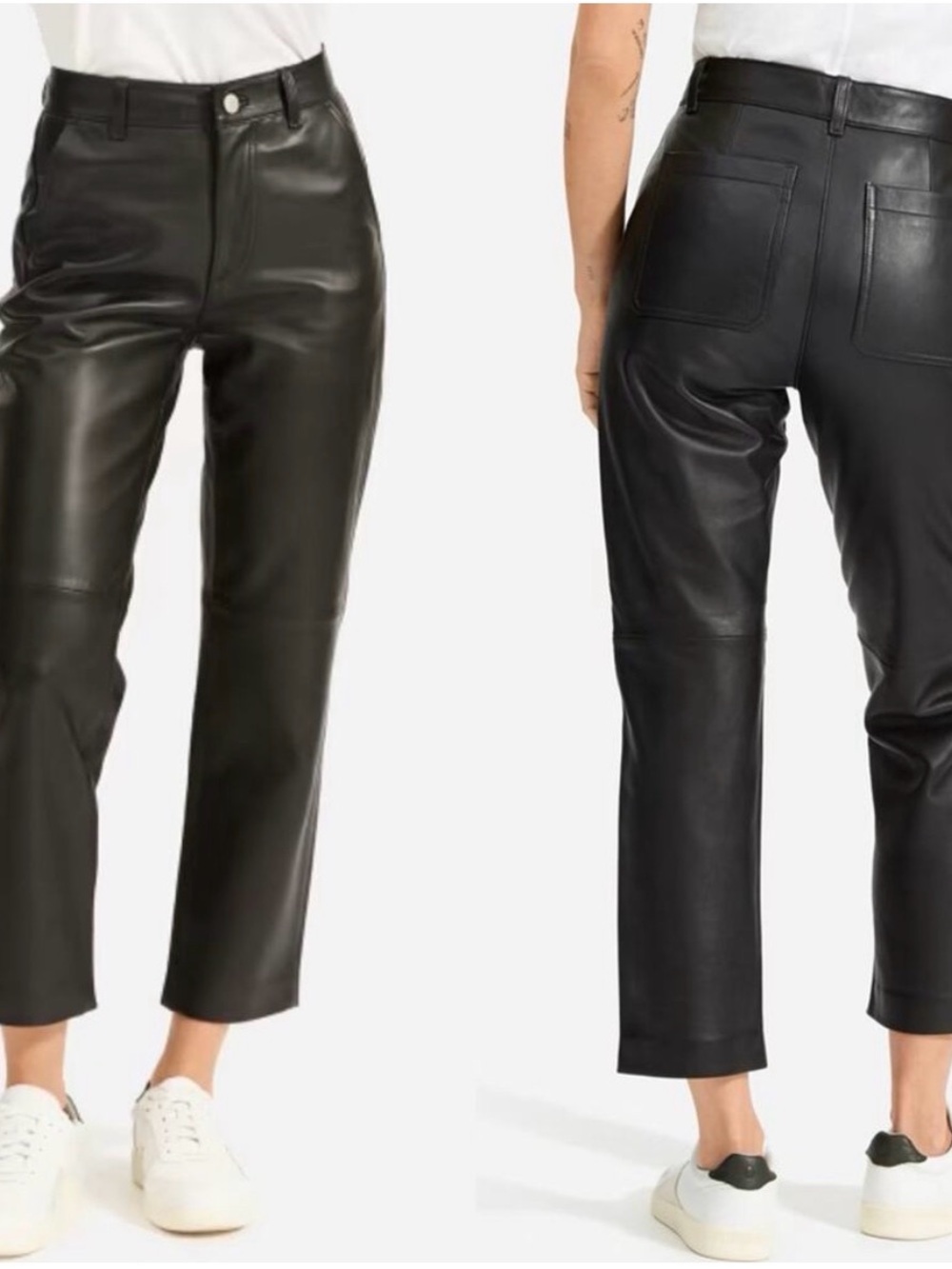 Everlane Black Leather Straight-Leg Cropped Pants